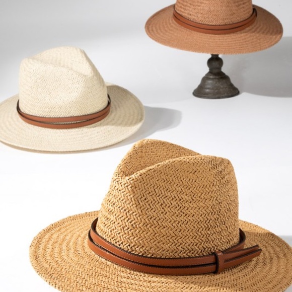 SOLD OUT Natural Woven Panama Hat w/ Faux Leather Double Band Women's - Picture 4 of 7